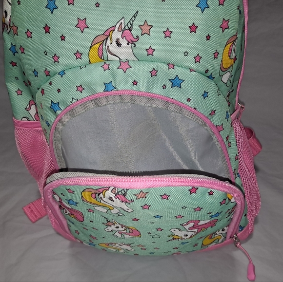 Unicorn 🦄 Backpack Girl's 15-inch Pink and Green 4 Compartments Back to School - Picture 8 of 10